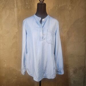 Athleta Tencel Chambray Shirt Split Hem Tunic Blue Size S Western Denim‎ Prairie